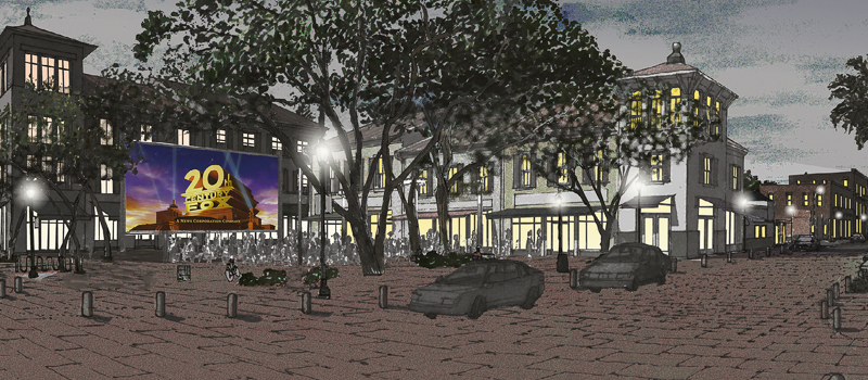 Artist rendering of the Fredd Atkins Martin Luther King Way transformation at sundown.