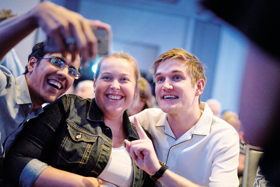 Comedian Bo Burnham poses for a selfie with fans at the screening of his directorial debut, Eighth Grade. Photo by Wyatt Kostygan.