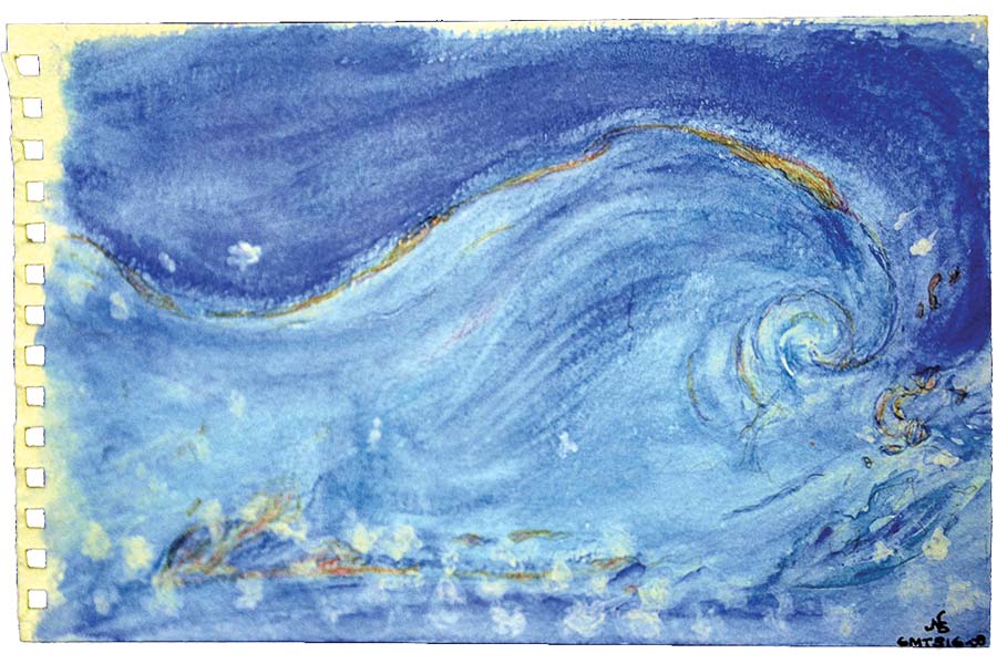 Original watercolor painted from the International  Space Station by astronaut Nicole Stott, courtesy of  Ringling College of Art and Design.
