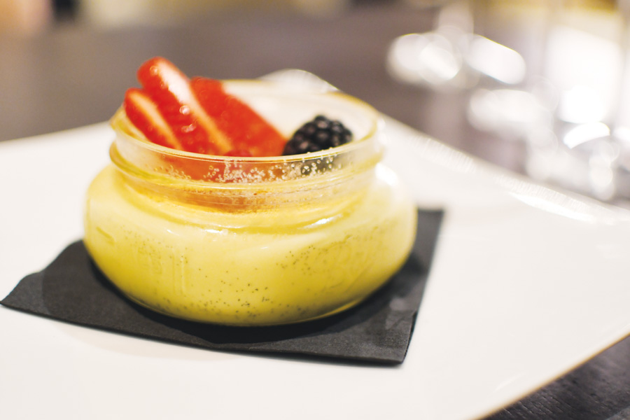 Creme brule at the Viento Kitchen+Bar at  Zota Beach Resort. Photo by Wes Roberts.