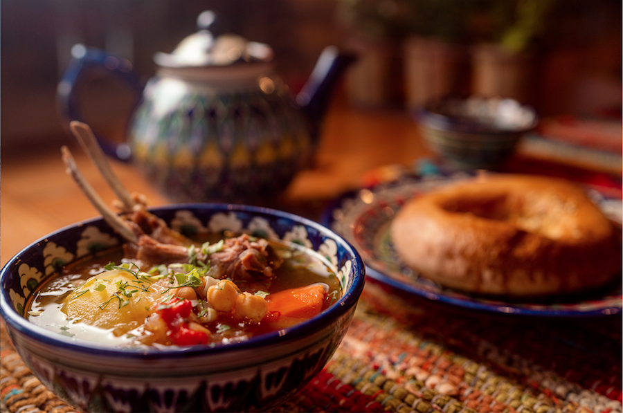 When paired with freshly baked lepeshka (flatbread), shurpa soup is as filling as a starter.  Photo by Wyatt Kostygan