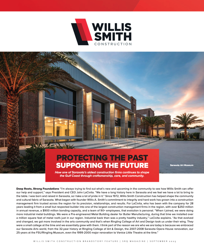 SRQ Magazine | Willis Smith Construction Brandstory - September 2025