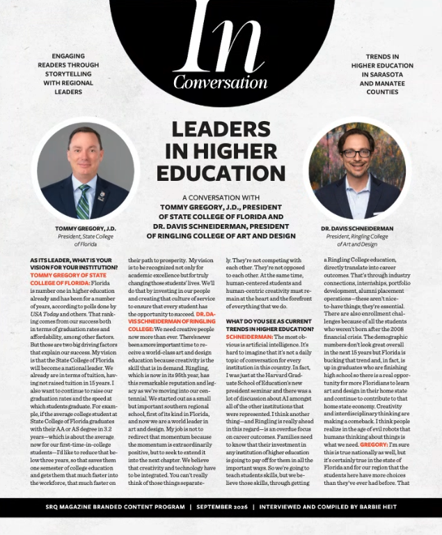 SRQ Magazine | September 2026 - In Conversation: Leaders in Higher Education